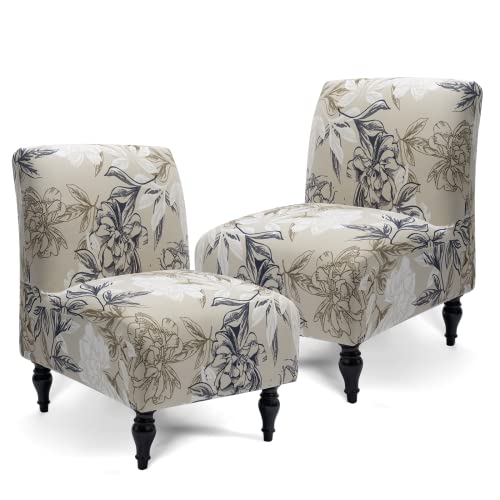 Iauddy Armless Accent Slipper Chair Cover Slipcover,Stretch Spandex Printed Removable Non-Slip Silp Cover for Accent Chair Without Arms Furniture Protector for Living Dining Room