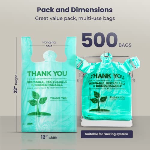 [500 Pack] Reusable Plastic T-Shirt Bag Eco Friendly Grocery Shopping Thank You Recyclable Trash Basket Bags #TOP3