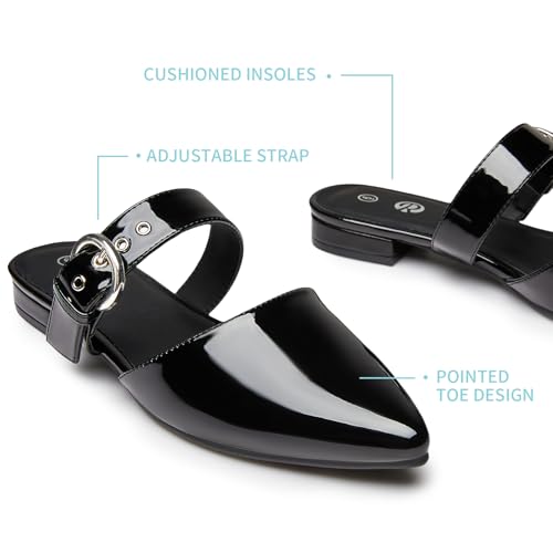Image of Rekayla Mules for Women Adjustable Strap Pointed Toe Backless Loafer Shoes