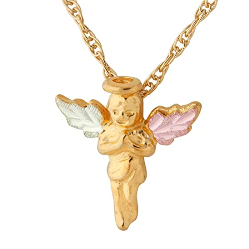 Guardian Angel Pendant Necklace, 10k Yellow Gold, 12k Green and