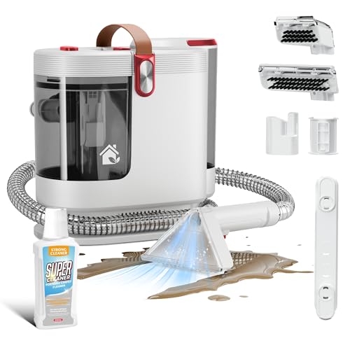 Image of WURESE Portable Carpet Cleaner Machine, 15KPa Powerful Upholstery & Spot Cleaner for Pet Stains, Couches, Stairs & Car Seats – Handheld Deep Cleaner with Self‑Cleaning System & 2 Brushheads, Crimson