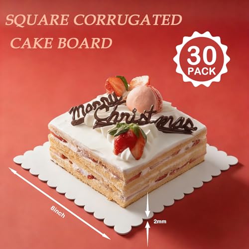 Aumodizzy 30 Pcs 8 inch White Square Cake Boards, Food-Graded Cardboard, Waterproof and Oil-Proof, Sturdy Corrugated, Ideal for Baking, Cake DIY, Dessert and Craftin by Aumodizzy - Image 3
