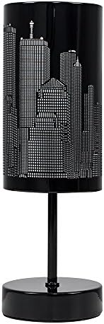 MiniSun Modern Gloss Black Touch Table Lamp with New York Skyline Shade