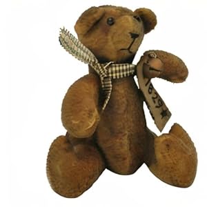 Cvhomedeco primitive grungy stuffed small bear ornament with rusty bell collar 8 x 6 inch  urban country home decor