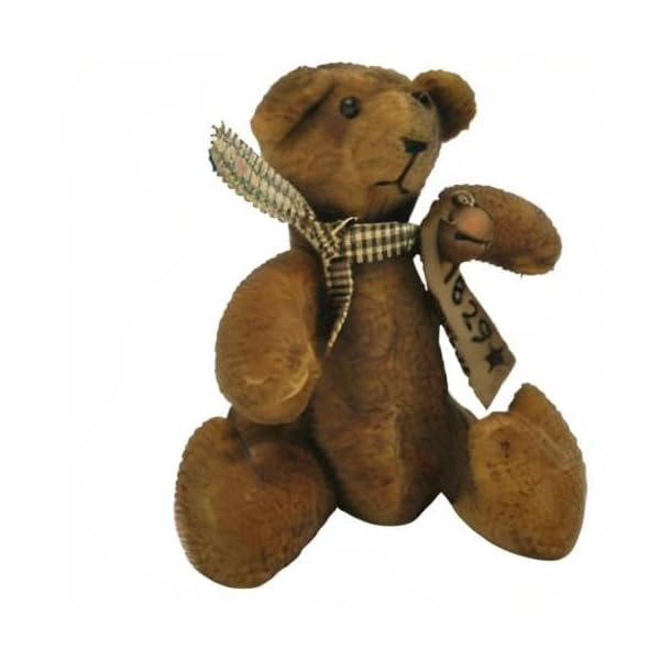 Cvhomedeco primitive grungy stuffed small bear ornament with rusty bell collar 8 x 6 inch  urban country home decor