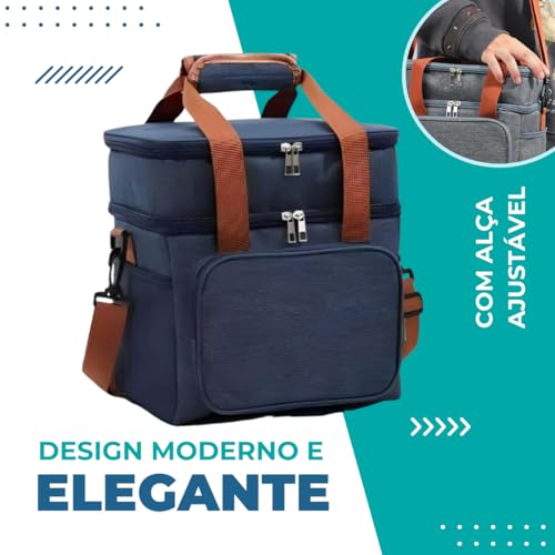 Bolsa Térmica Marmita Grande com Alça Ajustável e Dois Compartimentos para Praia Cerveja Fitness Aca