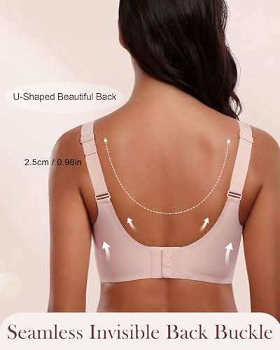 Image of HORISUN Seamless Mesh Lace Bras for Women No Underwire Wireless Bras with Support and Lift Full Coverage Deep V Bralettes