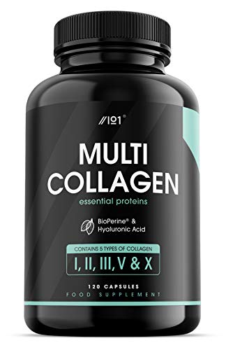 Capsules de Complexe Multi Collagène - 5 Types de Peptides de Collagène Hydrolysée Alimentaire Provenant de : Bovin Nourri à L'herbe, Poisson de Mer Sauvage et Poulet Èlevé en Liberté