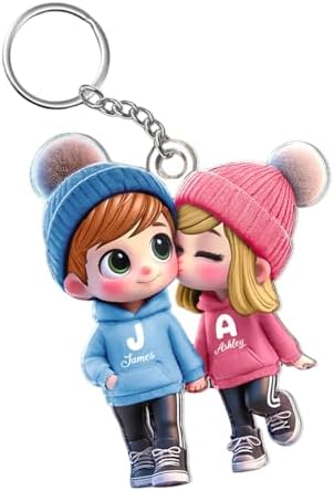 Generic Cute Cartoon Couple Walking Personalized Acrylic Keychain 2D Flat For Him And Her Couple Keychain Set For Couple Anniversary Birthday Valentine's Day Gift For Your Lover