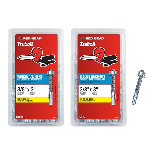 Red Head TruBolt 3/8 x 3 Heavy-Duty Wedge Concrete Anchors, 50 PCS (2-PK)
