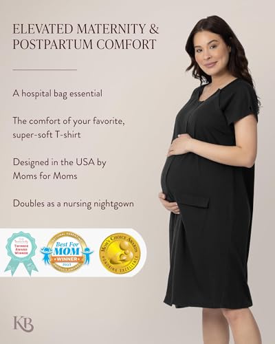 Image of Kindred Bravely Universal Labor and Delivery Gown for Birthing and Nursing | Soft maternity hospital gown with velcro for monitoring, epidural, skin-to-skin contact, breastfeeding nightgown with pockets