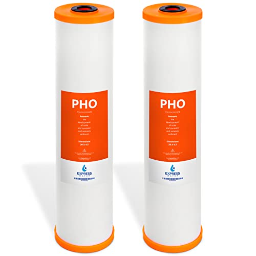Express Water Filtro de repuesto de agua antiescala de polifosfato – Filtro de agua de repuesto para toda la casa – Filtro de agua de alta capacidad PHO – 4.5 x 20 pulgadas – 2 unidades