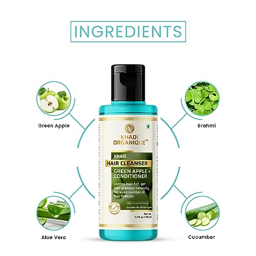 Image of Khadi Organique Natural Green Apple Hair Cleanser and Conditioner, 210ML