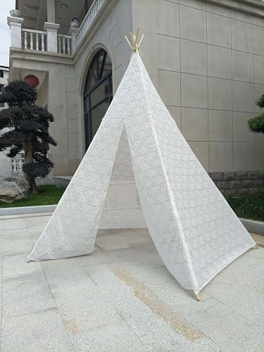 ABULU 5 - Sided Lace - Adorned Large Teepee Tent for Adults: 87" Tall, Indoor/Outdoor - Ready, Indian - Style Design, Ideal for Princess Lace Parties, Weddings, Beach Outings & Picnics (White)