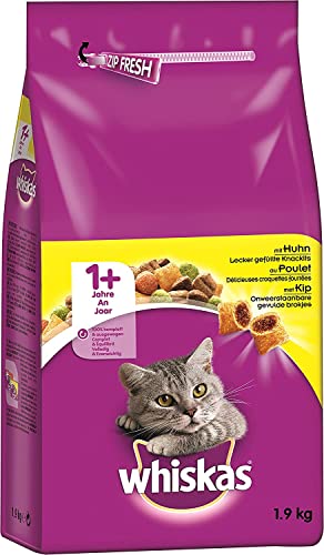 Whiskas Adult 1+ Trockenfutter Huhn, 2x1,9kg - Katzentrockenfutter für erwachsene Katzen - unterschiedliche Produktverpackungen erhältlich – Ansicht 1