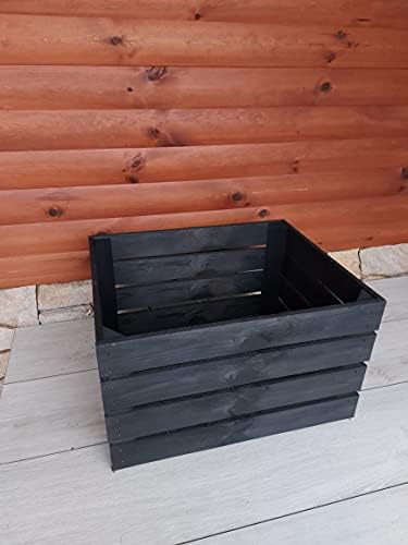 PYXIDAS Wooden Crates Grey color Home Decor - set of 4 Fruit Apple Boxes Vintage, dimensions 50x40x30 cm - medium size, can be used as storage or decorative, durable and clean, solid storage crate