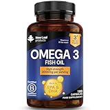 Omega 3 2000mg Capsules - High Dose Fish Oil - Enriched with Vitamin E - Two A Day Pure Fish Oil Gel Capsules - Helps Maintain Healthy Eyes, Brain Function, & Skin - GMO-Free, GMP, & UK Made