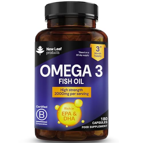 Omega 3 2000mg Capsules - High Dose Fish Oil - Enriched with Vitamin E - Two A Day Pure Fish Oil Gel Capsules - Helps Maintain Healthy Eyes, Brain Function, & Skin - GMO-Free, GMP, & UK Made