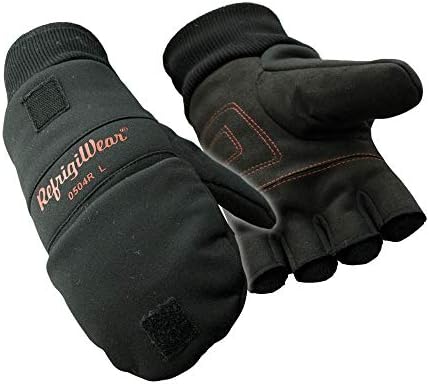 RefrigiWear Fleece Lined Fiberfill Insulated Softshell Convertible Mitten Gloves (Black, Large)