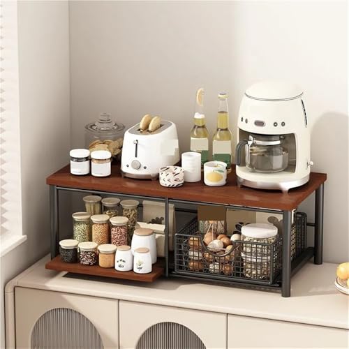 Étagère à micro-ondes à 2 niveaux LYGXWJFC en bois marron pour meuble de cuisine
