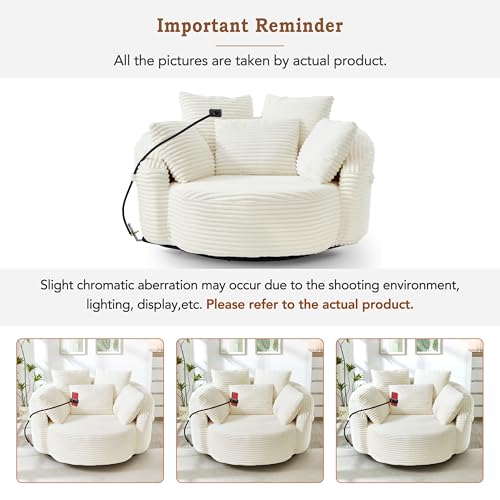Sillón giratorio 360 grados con tela beige miniatura 6