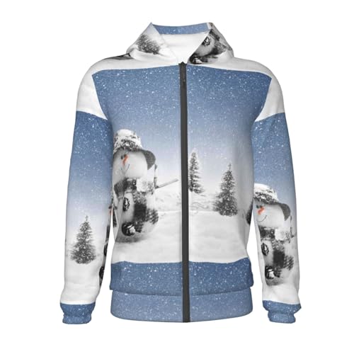 Snowman And Christmas Tree Kids Pullover Hoodies Boys Zip Up Sweatshirts Girls Athletic Clothes with Pocket2