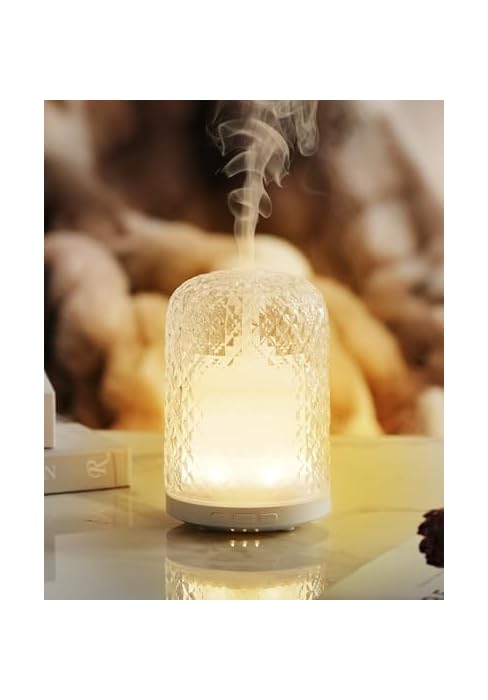 Essential Oil Diffuser - 2.4MHz Ultrasonic Glass Diffuser with Pulse/Continuous Mist &amp; Night Ligh...