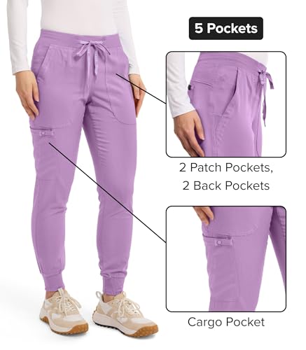 Med Couture Scrub Pants for Women Cargo Jogger Bottoms with 5 Pockets, Lightweight, Ultra Soft, 2-Way Stretch Fabric - MC7710, XS, Lilac - Thumbnail 3
