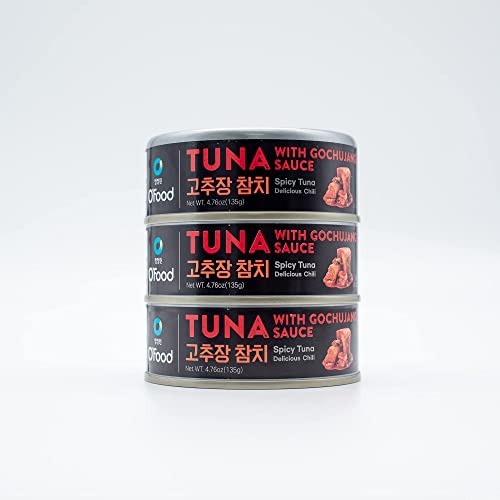 Chung Jung One O'food Canned Tuna, Authentic Chunk Light Tuna Seafood In Sunflower Oil, Perfect For Fresh Salads, Sandwiches, And Healthy Meals, Pack Of 3 (Gochujang) #TOP3