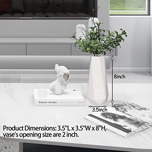 White Vases For Flower Plant, Geometric Vase For Dried Lavender Plants Pampas Grass Artificial Flowers, Bright Glazed Ceramic Vase For Entry Way Table Shelf Home Decor Wedding #TOP5