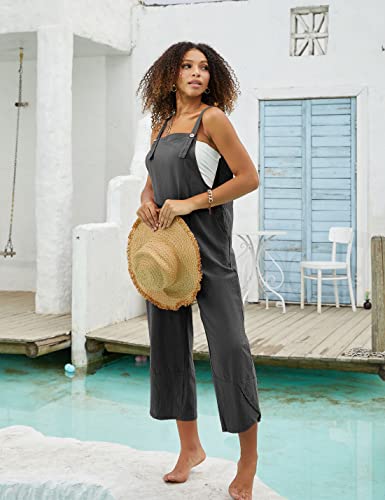 Springrain Womens Summer Bib Overalls Cotton Linen Cropped Tulip Hem Casual Jumpsuit Romper (Grey, Small) #TOP4