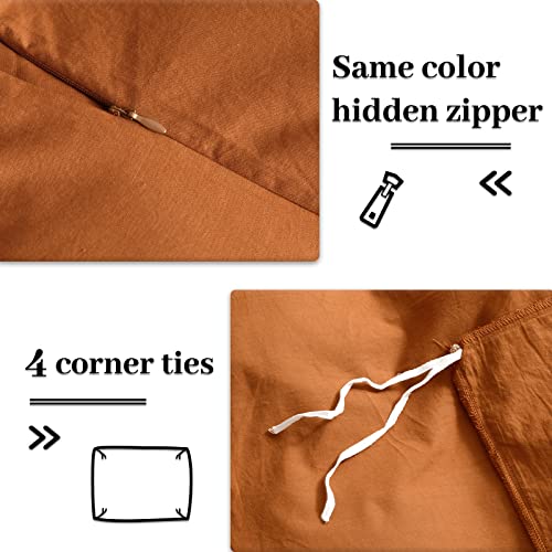 Nexhome Pro Terracotta Burnt Orange Duvet Cover Set Queen Size Linen Textured Organic Natural 100% Washed Cotton Duvet Cover Caramel 3 Pieces Bedding Set With Zipper Closure, Soft (No Comforter) #TOP3