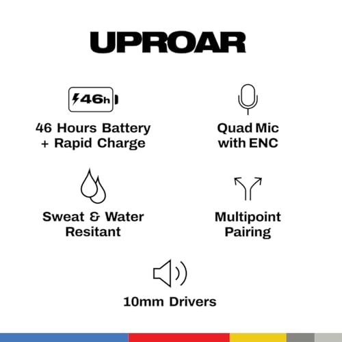 Skullcandy Uproar Wireless Earbuds, 46Hr Battery + Rapid Charge, Quad Mic ENC, Multipoint Pairing, 10mm Drivers, Sweat & Water Resistant, Bluetooth v5.4 – Black Matte view 2