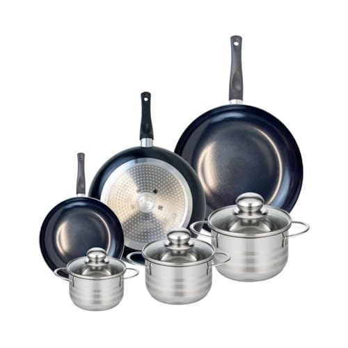 ELO 9748050 6-Piece Cookware Set of 3 Frying Pans 20, 28 and 32 cm and 3 Saucepans 12, 14 and 16 cm Elo Prima Shiny Stainless Steel Induction