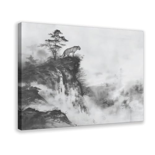 Tableau tigre asiatique et brume mystique pour l'ambiance zen du bureau