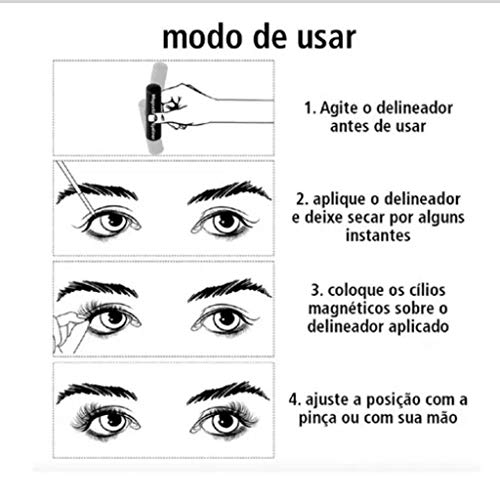 Cilios Magneticos Posticos Com 5 Imãs com Delineador + Pinça - Modelo Equilibrio