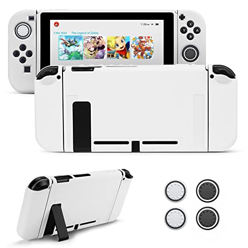 JINGDU Funda Protectora Compatible con Nintendo Switch NS, Carcasa Switch Compatible con Switch NS, Suave Protector de Interruptor de TPU con 4 Tapas, Blanco
