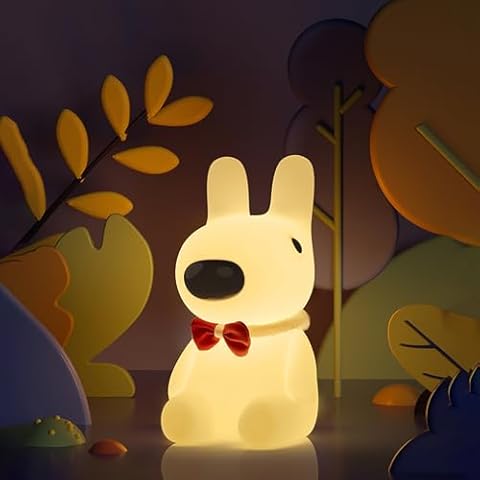 WANIDEA Night Light for Kids,Nursery Night Light,7 Color RGB and 3 Levels of Dimming, Rechargeable Cute Silicone Night Light, Cute Room Decoration, Gifts for Kids,Cute Bunny Night Light… (Poppy Dog) Cover