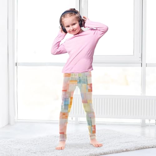 Watercolor Pattern with Squares Girls Leggings,Workout Leggings for Girls Toddler Athletic Leggings Size for 3-10T4