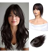 Inifale Hair Toppers for Women Clip in Bangs Real Human Hair,30g Natural Black Hair Topper for Wo...