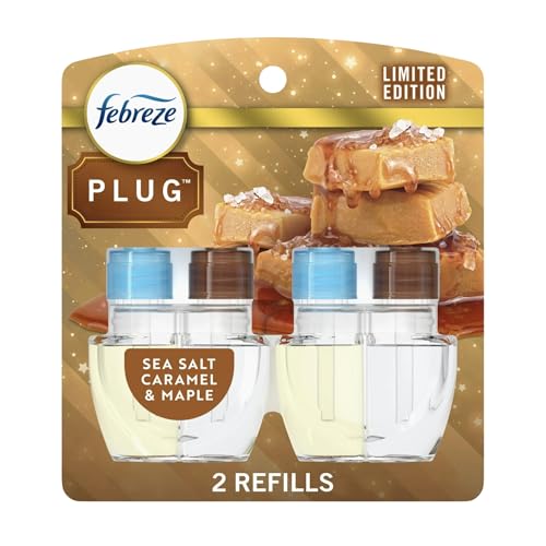 Febreeze Plug In Refills Fall Scents, Winter Limited Edition Plug In Refills for Odor-Fighting Fade Defy PLUG Air Freshener, 2 pack (Sea Salt Caramel)