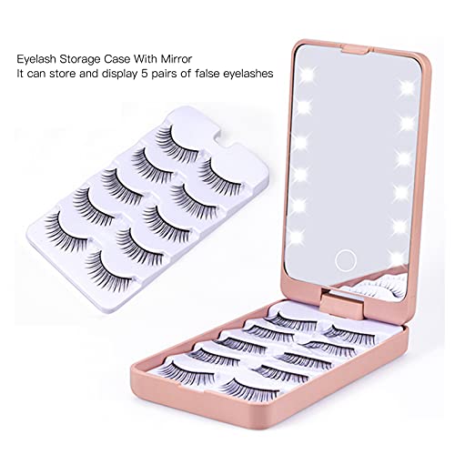 Natudeco False Eyelashes Holder Eyelash Holder Case Storage Display Eyelashes Makeup Box Case Display Container With Led Lights Mirror #TOP2