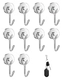 DAFNE 10 pezzi Magnethaken Extra Stark, Ganci magnetici extra resistenti, Calamite Frigorifero, Ganci magnetici al neodimio, Ganci in metallo antiruggine per frigoriferi da cucina Magnete Haken