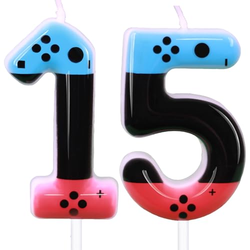 Gaming Candle,Level 15 Number Birthday Cake Candles,15 Birthday Decorations for Boys,15th Birthday Candle Gamepad Birthday Candles,Video Game Controller Themed Birthday Party Supplies (Number 15)