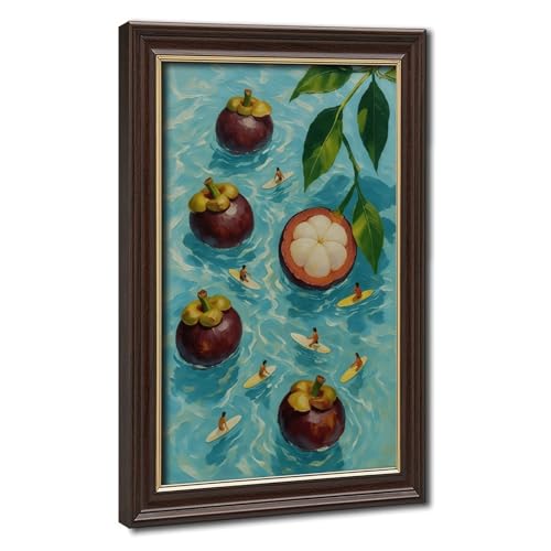 Mangosteen Fruit Surf Art Canvas Wall Art Whimsical Tropical Canvas