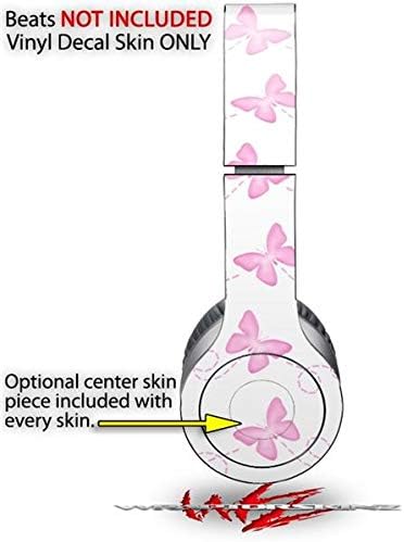 Skin Decal Wrap Works with Original Beats Solo HD Headphones Pastel Butterflies Pink on White Skin Only (Headphones NOT Included)