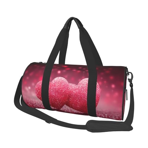 Sac de week-end noir paillettes roses cœur grand format pour sport et nuit