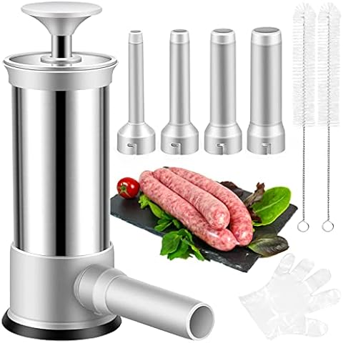 ROSROSE Sausage Stuffer Machine w/4 Stuffing Tubes, Meat Stuffer Sausage Filling, Homemade Manual Vertical Sausage Maker Tool Kit for Household Kitchen, 2.2 LBS Large Capacity Cover