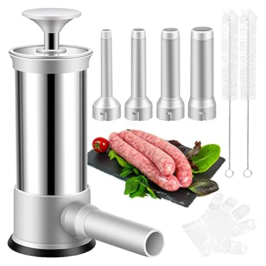 ROSROSE Sausage Stuffer Machine w/4 Stuffing Tubes, Meat Stuffer Sausage Filling, Homemade Manual Vertical Sausage Maker Tool Kit for Household Kitchen, 2.2 LBS Large Capacity