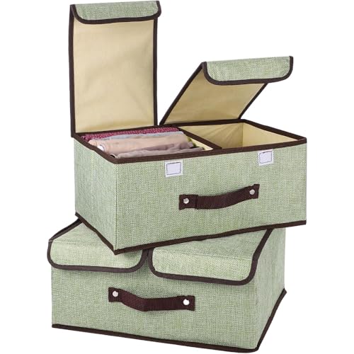 2-Pack Foldable Linen Storage Boxes, Double-Lid Dustproof Storage Boxes with Handles and Dividers, Suitable for Storing Clothes, Books, and Office Supplies. Ideal for Home, Closet, and Office Use